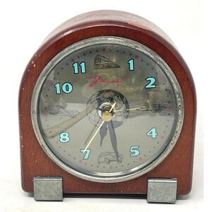 Vintage Fossil Glow Desk Mantel Clock Wood Frame Plane Train Atomic 1960s TESTED